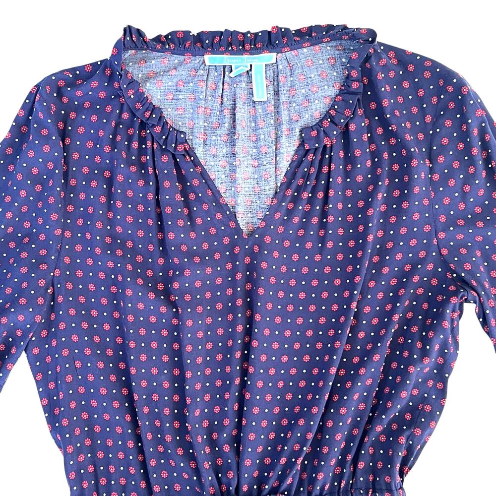 Draper James Navy Floral Polka Dot Ruffle Hem Dress Women’s Medium Retail $125